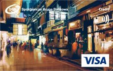 Wizerunek karty kredytowej VISA z obrazem pasażu handlowego
