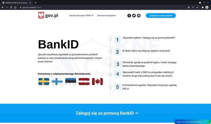 widok fałszywej strony z instrukcją jak potwierdzić odbiór 300 zł